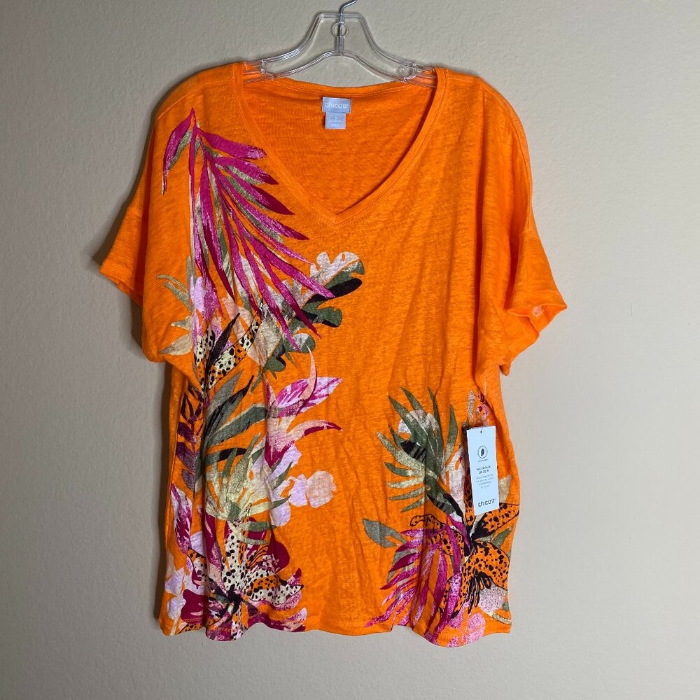NEW chicos paradise lily linen v-neck short sleeve tee